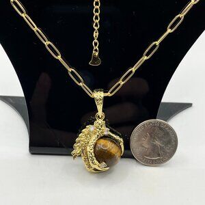 Gothic Gemstone CLAW Pendant Necklace 19in Stainless Steel Paperclip Chain New